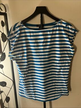 Chaps Blue & White Striped Tee with Crew Neck